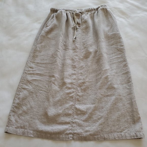 Silhouettes Plus Size 1X 100% Linen Skirt Pockets Elastic Waist Back Slit Beige - Picture 7 of 12